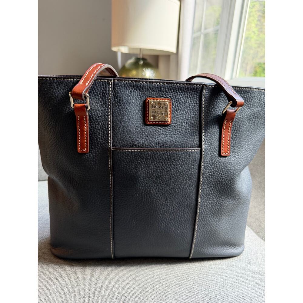 Dooney & Bourke Lexington Blue Pebbled Leather Tote Shoulder Bag Blue Taupe